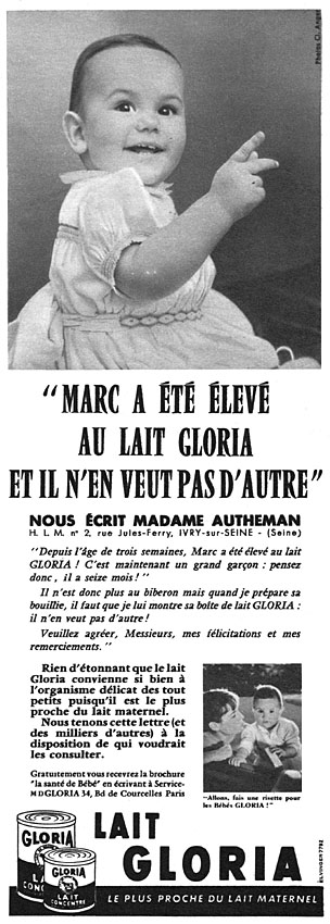Publicité Gloria 1956