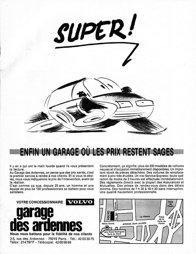 Publicité Garage des Ardennes 1988