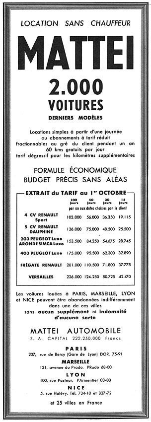 Publicité Mattei 1956