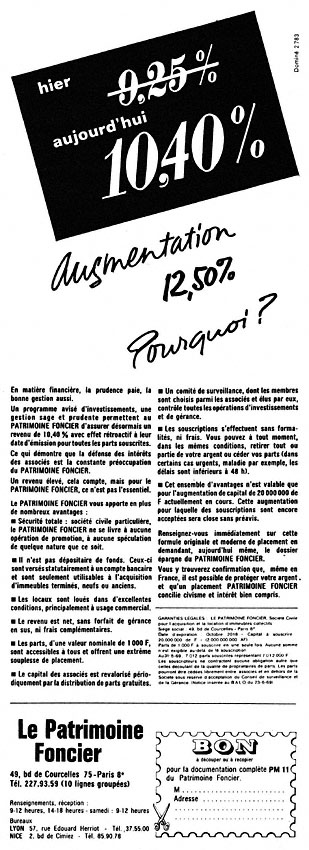 Publicité Patrimoine Foncier 1969