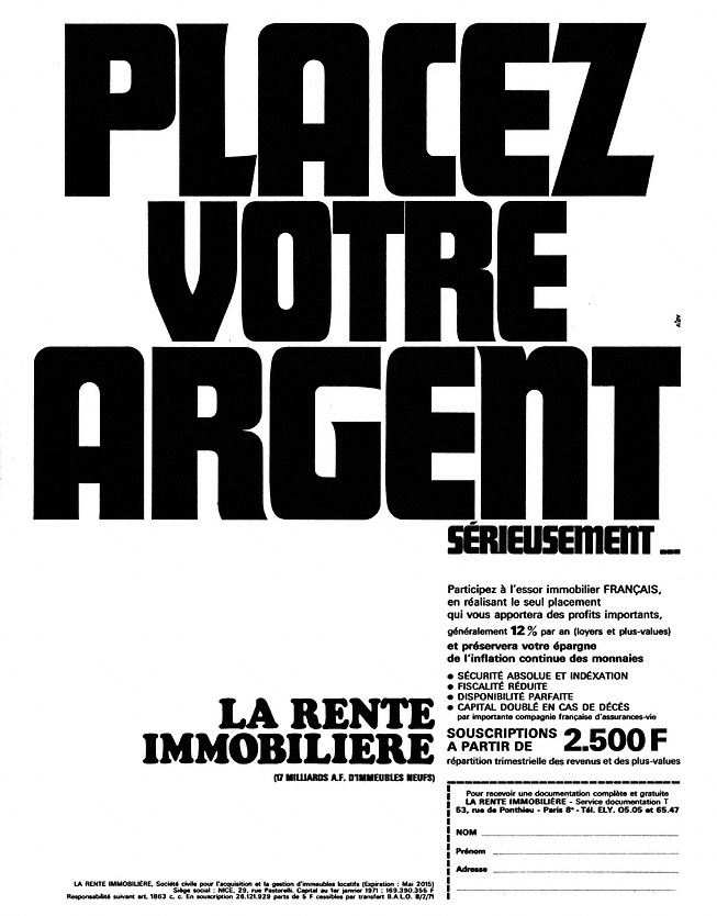 Publicité Rente Immobilire 1971