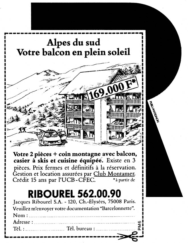 Publicité Montagne 1981
