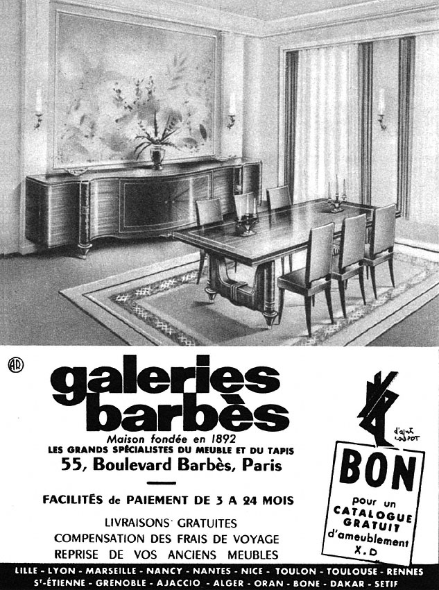 Publicité Galeries Barbs 1954