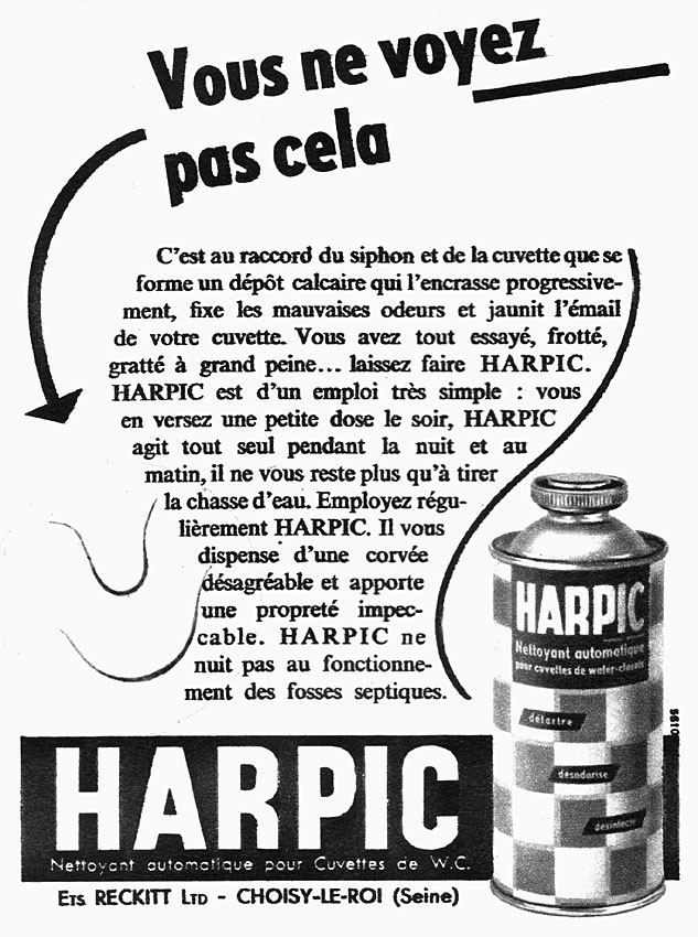 Publicité Harpic 1955