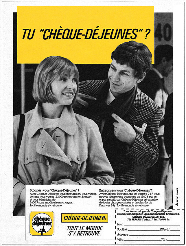 Publicité Ch�que d�jeuner 1985