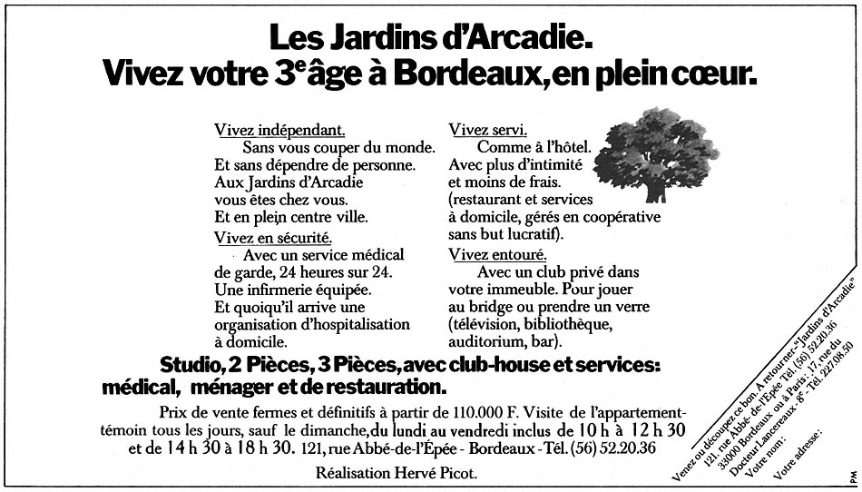 Publicité Jardins Arcadie 1974