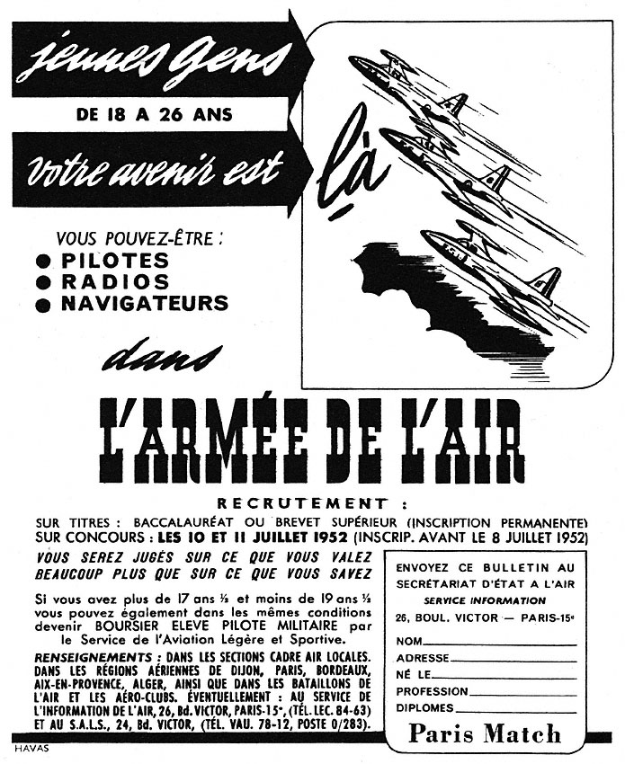 Publicité Armees 1952
