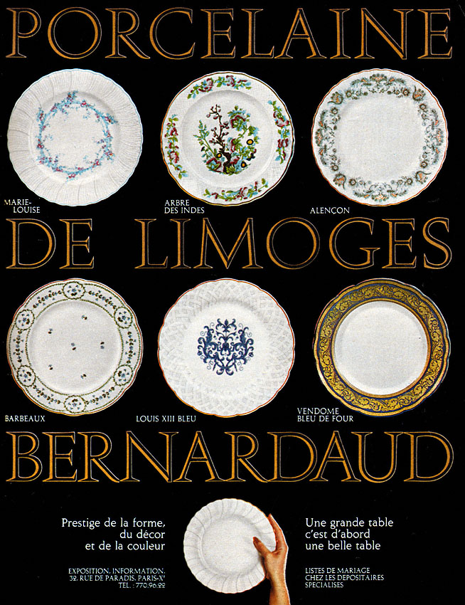 Publicité Bernardaud 1969