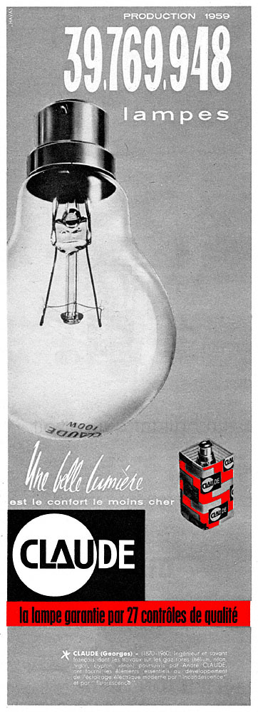 Publicité Claude 1960