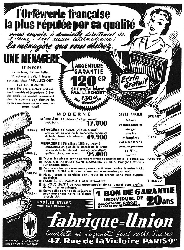 Publicité Fabrique-Union 1952