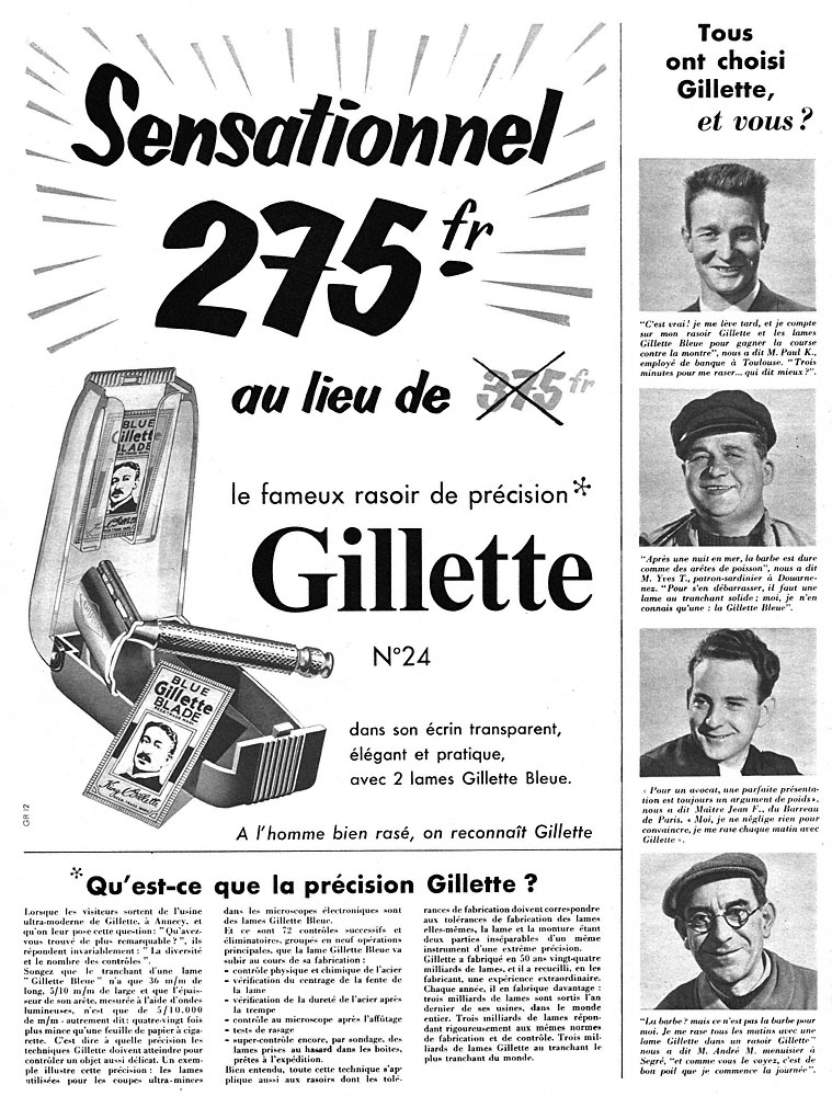 Publicité Gilette 1954