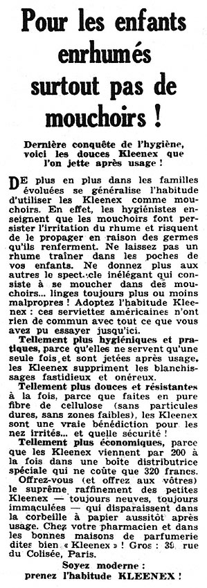 Publicité Kleenex 1953