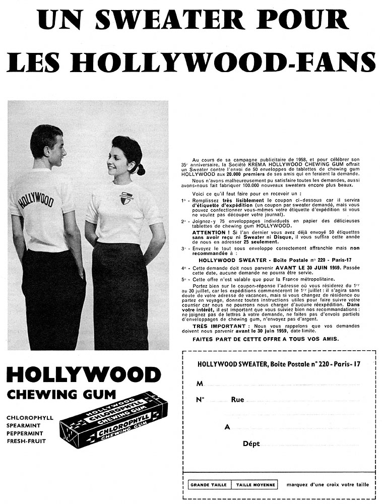 Publicité Hollywood 1959