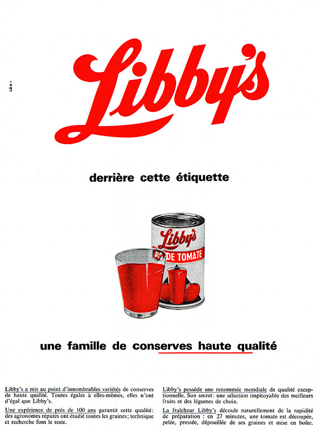 Publicité Libbys 1964