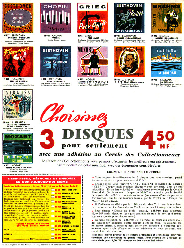 Publicité Cercle des Collectionneurs 1960