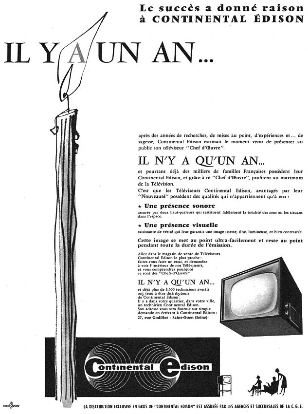 Publicité Continental Edison 1958