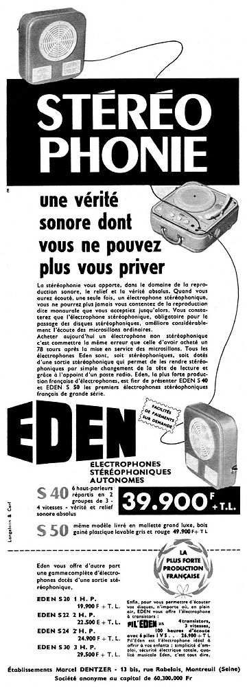 Publicité Eden 1959