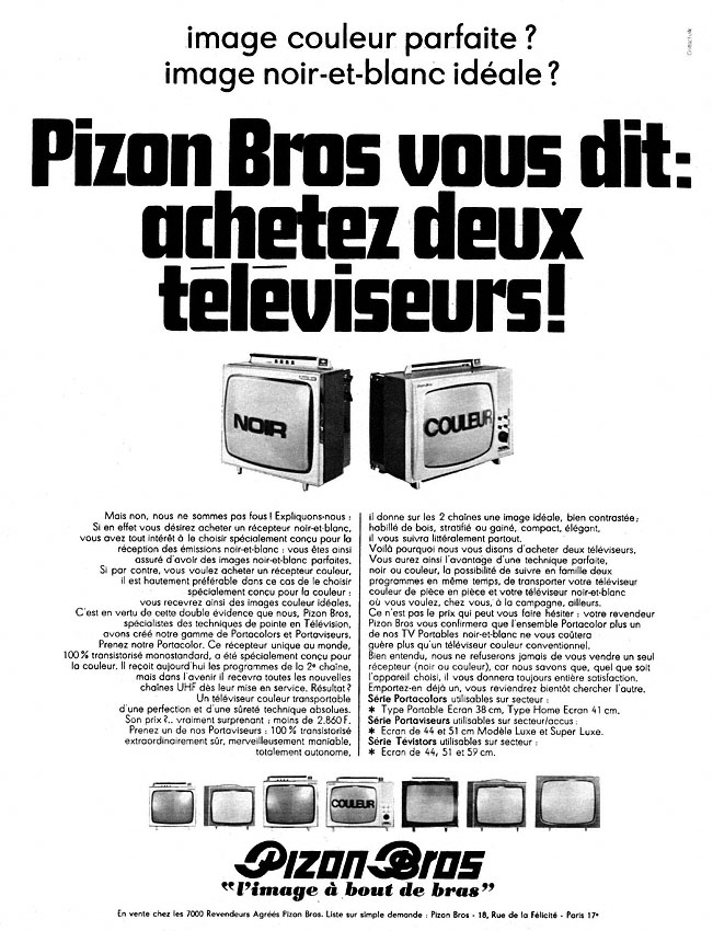 Publicité Pizon Bros 1969