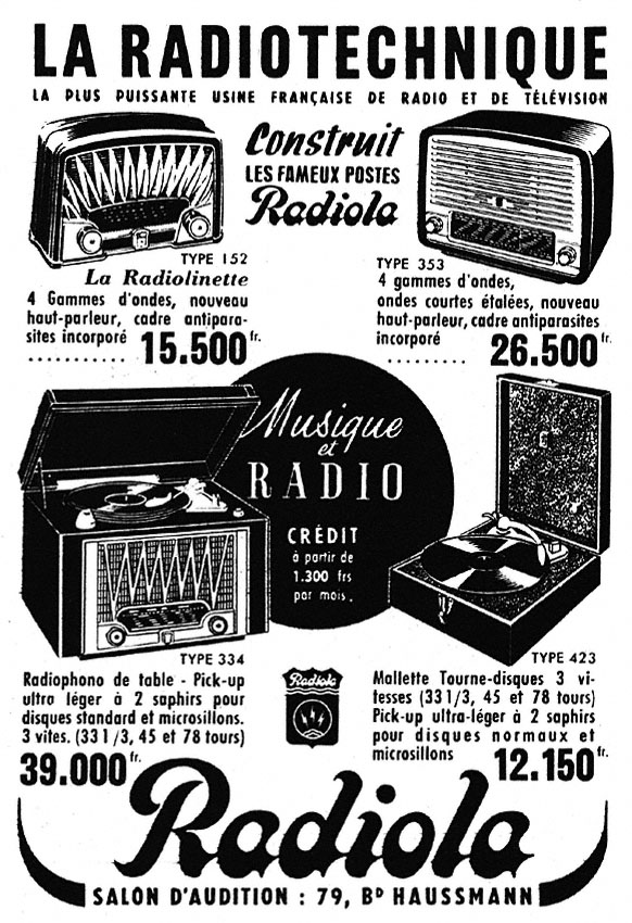 Publicité Radiola 1953