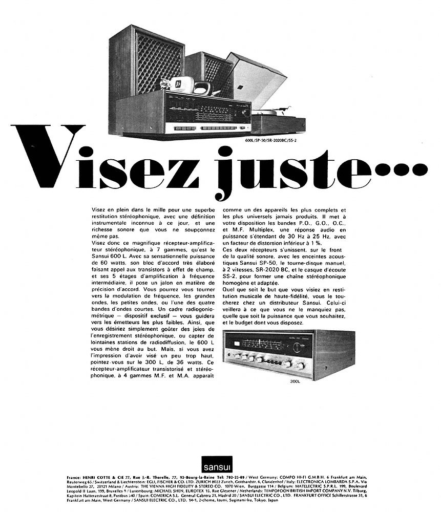 Publicit� Sansui 1970