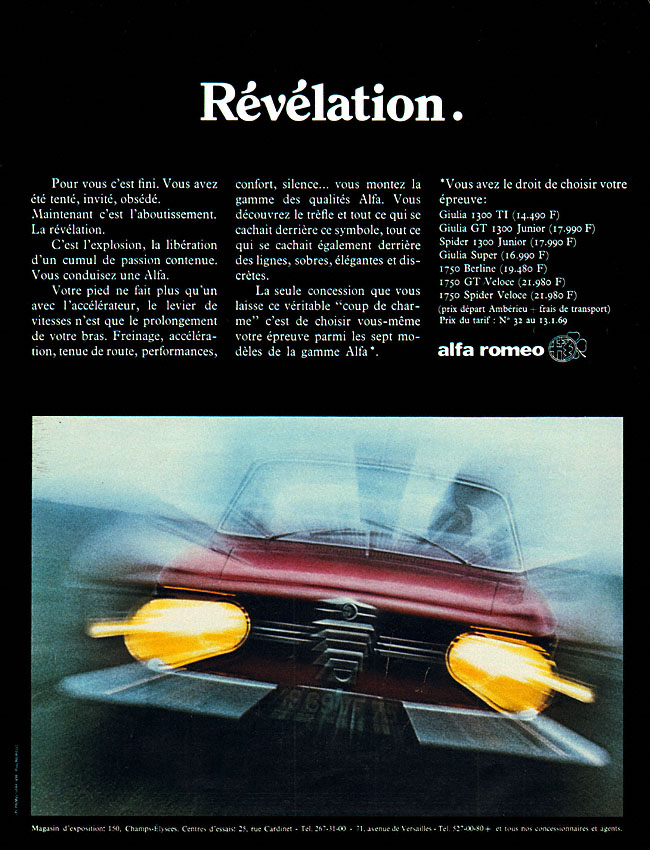 Publicité Alfa Romeo 1969