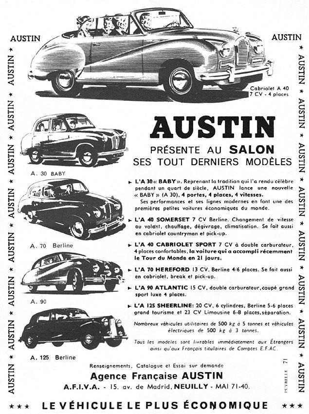 Publicité Austin 1952