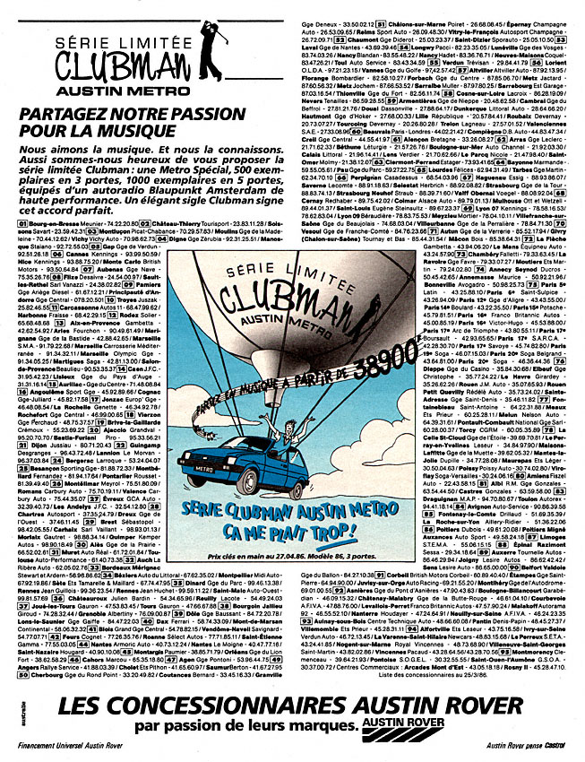 Publicité Austin 1986