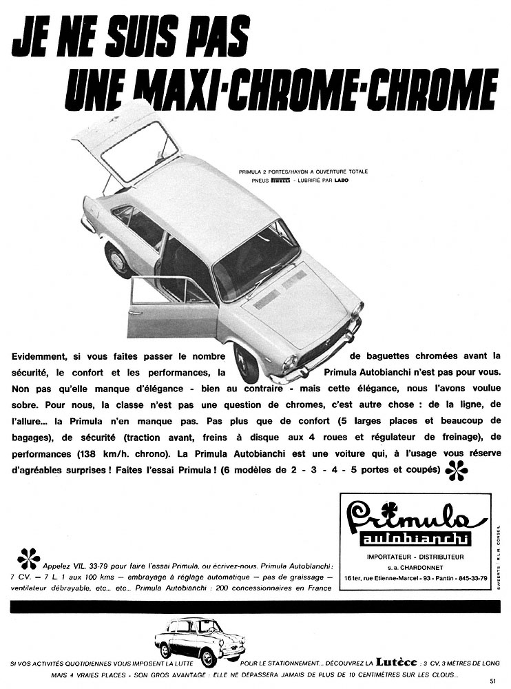 Publicit� Autobianchi 1967