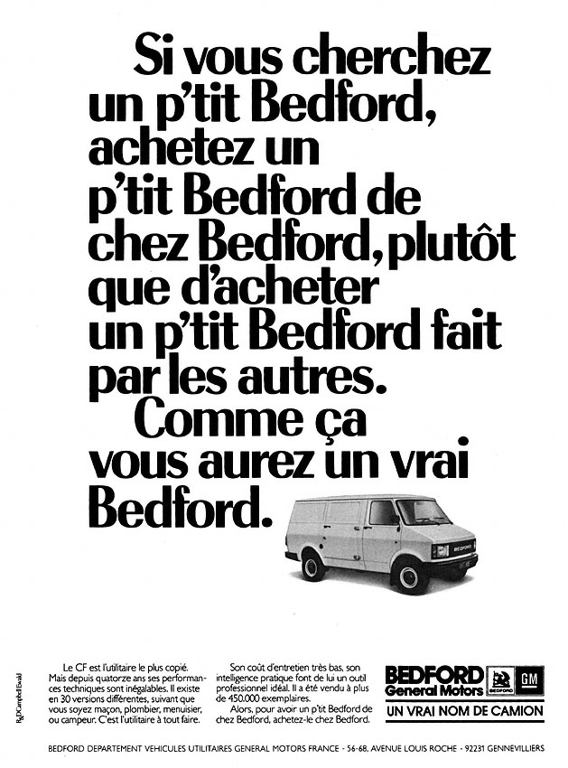 Publicité Bedford 1984