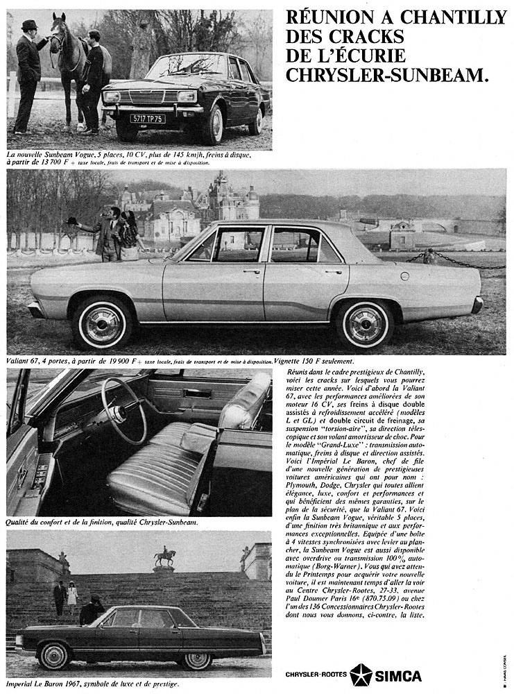 Publicit� Chrysler 1967