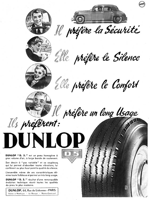 Publicité Dunlop 1953