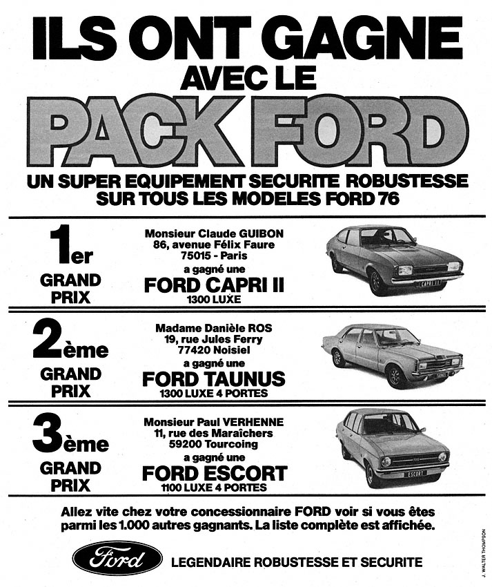 Publicité Ford 1975