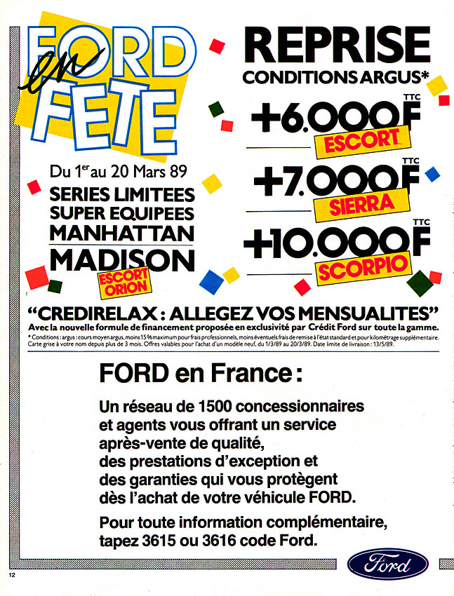 Publicité Ford 1989