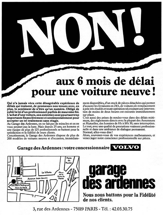 Publicité Garage des Ardennes 1986