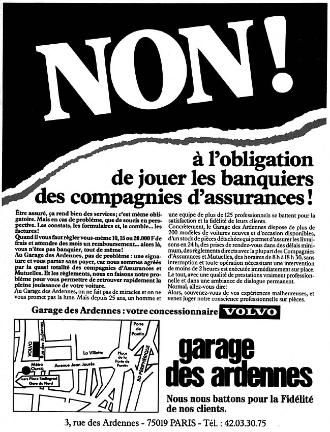 Publicité Garage des Ardennes 1986