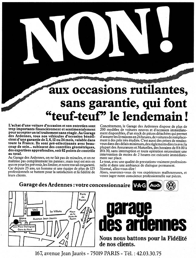 Publicité Garage des Ardennes 1986