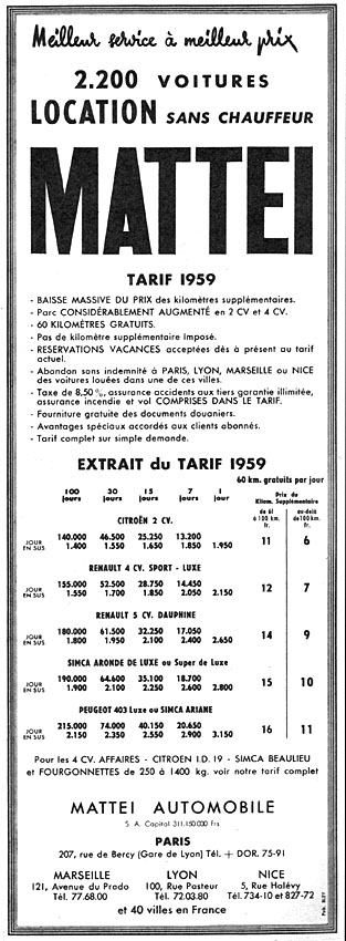 Publicité Mattei 1959