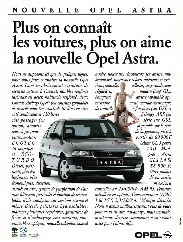 Publicité Opel 1994