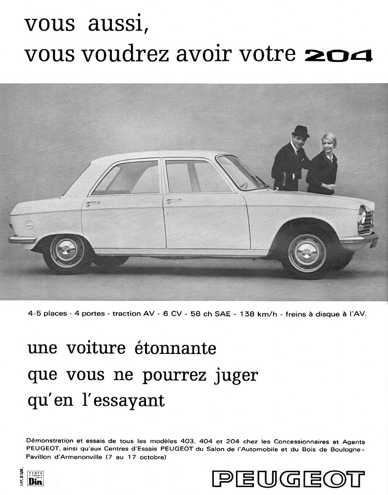 Publicit� Peugeot 1965
