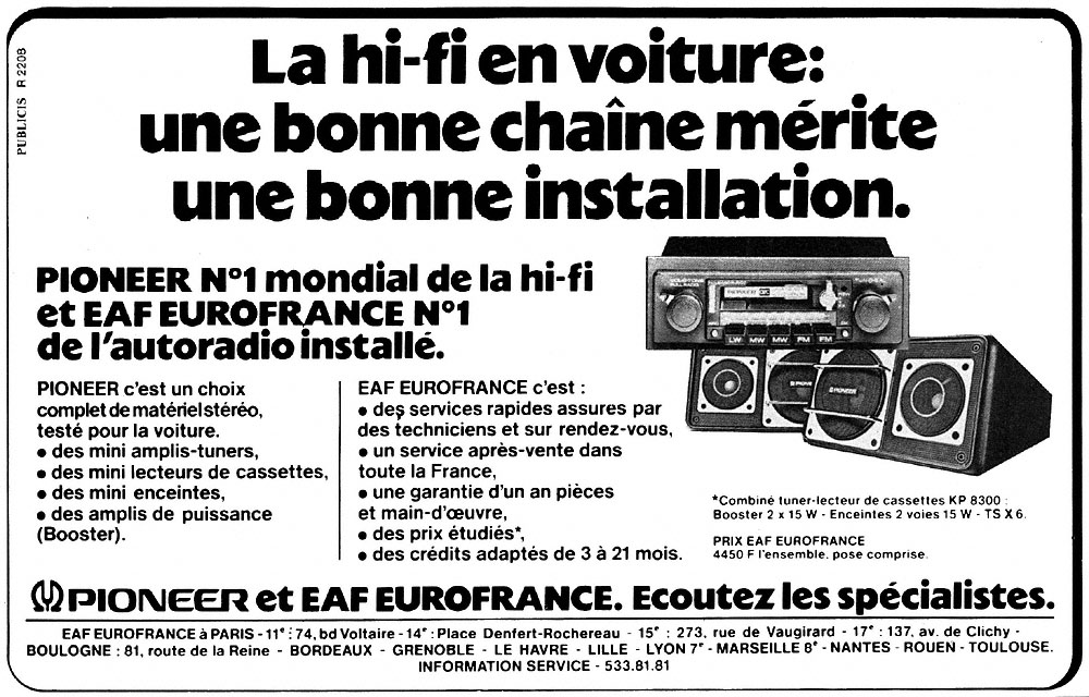 Publicité Pioneer 1978