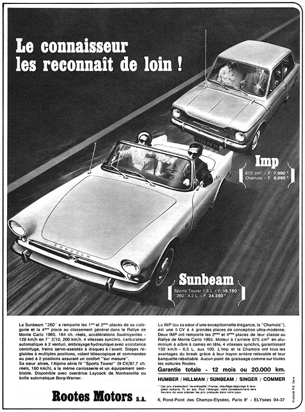 Publicité Rootes 1965