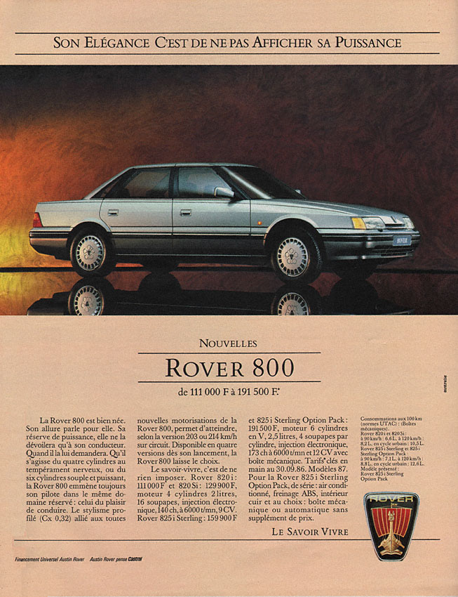 Publicité Rover 1987