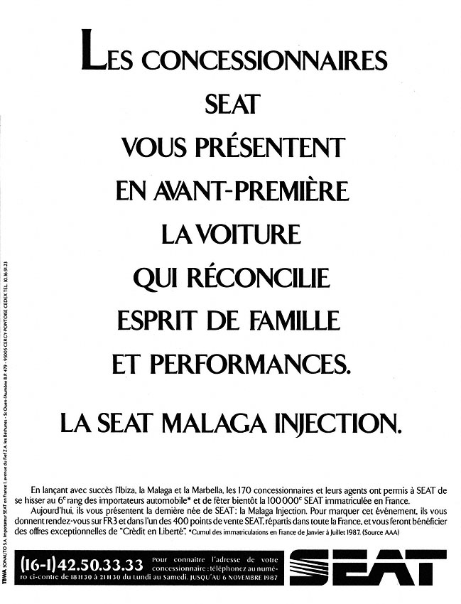 Publicité Seat 1987