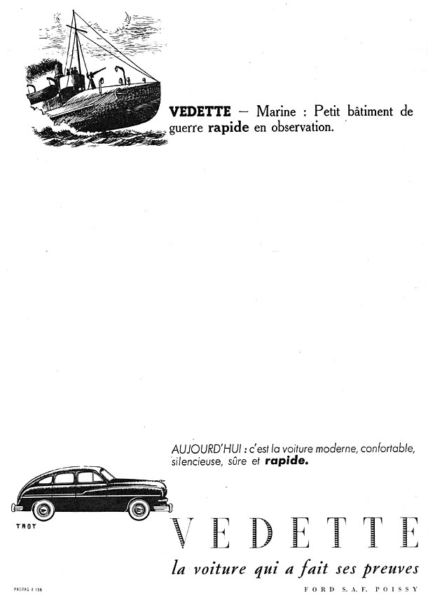 Publicité Vedette 1952