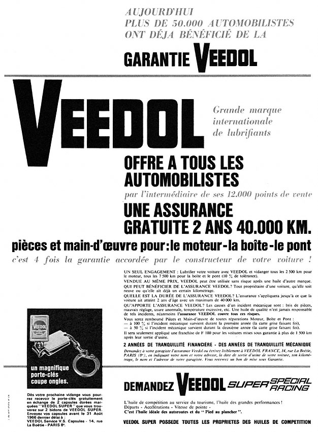 Publicité Veedol 1966