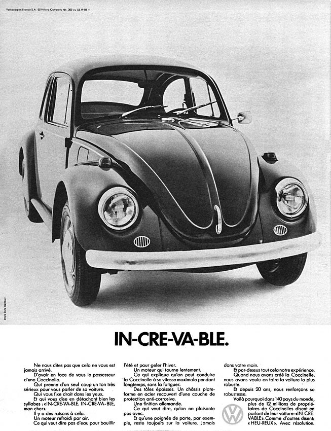 Publicité Volkswagen 1970