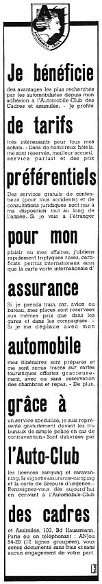 Publicité Auto-Club 1958