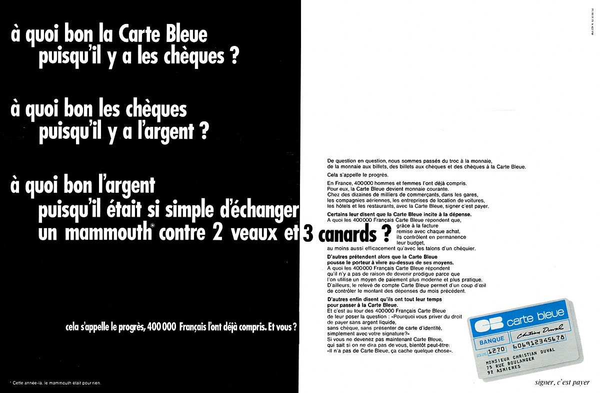 Publicit� Carte bleue 1970