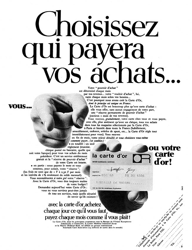 Publicité Carte Or 1968