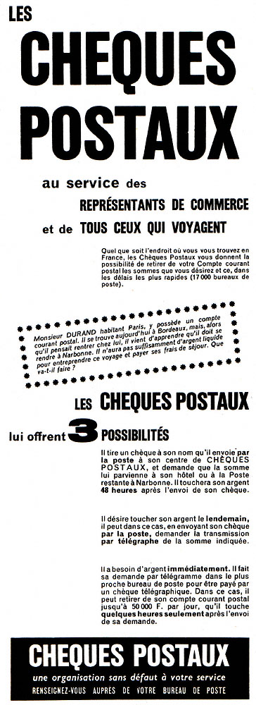 Publicité Cheques postaux 1959